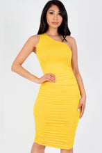 Load image into Gallery viewer, Sexy Solid Color Ruched One Shoulder Midi Bodycon Dress