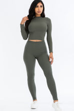 Load image into Gallery viewer, Ribbed Mock Neck Long Sleeve Top & Leggings Set