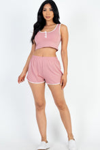 Load image into Gallery viewer, Casual French Terry Sleeveless Button Front Contrast Trim Cropped Tank Top And Shorts Set