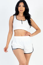 Load image into Gallery viewer, Casual French Terry Sleeveless Button Front Contrast Trim Cropped Tank Top And Shorts Set