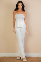 Load image into Gallery viewer, Ribbed Side Slit Bandeau Top & Flare Pants Set