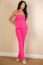 Load image into Gallery viewer, Ribbed Side Slit Bandeau Top & Flare Pants Set