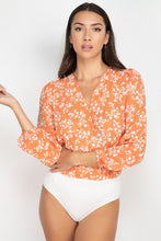 Load image into Gallery viewer, Floral & Shadow Striped Front Wrap Bodysuit