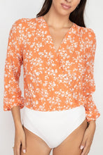 Load image into Gallery viewer, Floral & Shadow Striped Front Wrap Bodysuit