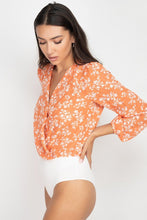 Load image into Gallery viewer, Floral & Shadow Striped Front Wrap Bodysuit
