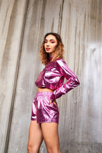 Load image into Gallery viewer, Metallic Lightweight Drawstring Crop Top & Shorts Set