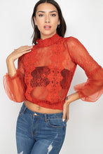 Load image into Gallery viewer, Lace Trim Balloon Sleeve Smocked Top