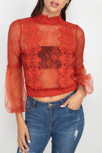 Load image into Gallery viewer, Lace Trim Balloon Sleeve Smocked Top