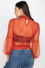 Load image into Gallery viewer, Lace Trim Balloon Sleeve Smocked Top