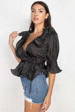 Load image into Gallery viewer, Surplice Short Sleeve Ruffle Top