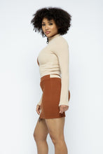 Load image into Gallery viewer, Rib Color Block Mock Neck Long Sleeve High-waist Mini Skirt With Front Zipper Set