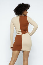 Load image into Gallery viewer, Rib Color Block Mock Neck Long Sleeve High-waist Mini Skirt With Front Zipper Set
