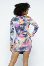 Load image into Gallery viewer, Tie Dye Open Shoulder Long Sleeve Top And Matching Skirt W Ruching Details
