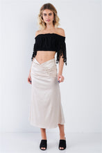 Load image into Gallery viewer, Satin Ruffle Waist Midi Skirt