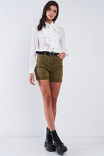 Load image into Gallery viewer, Vintage White Ruffle Button Down Self Tie Chest Long Sleeve Blouse Top