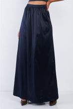 Load image into Gallery viewer, Solid Navy Blue Satin High Waist Flowing Maxi Skirt