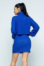 Load image into Gallery viewer, Brushed Knit Mock Neck Drop Shoulder Top With Front Pocket Mini Skirt Set