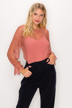 Load image into Gallery viewer, Lace Trim Shadow Stripe Bodysuit