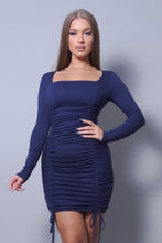 Load image into Gallery viewer, Sexy & Chic Long Sleeve Square Neck Ruching Tie Basic Dress