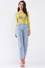Load image into Gallery viewer, Neon Green Sexy Sheer Mesh Long Sleeve Mock Neck Bodysuit
