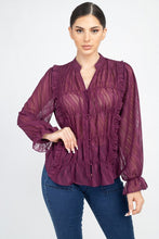 Load image into Gallery viewer, Semi Sheer Ruffle Blouse