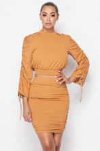 Load image into Gallery viewer, Ruched Long Sleeve And Skirt Set