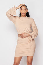 Load image into Gallery viewer, Ruched Long Sleeve And Skirt Set