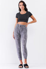 Load image into Gallery viewer, Grey Camo Print Loose Fit High-waisted Elasticated Self-tie Drawstring Waistline Track Pants