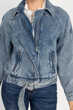 Load image into Gallery viewer, Ribbed Hem Belted Denim Jacket