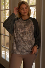 Load image into Gallery viewer, Plus Size Khaki & Charcoal Leopard Print Long Sleeve Relaxed Top