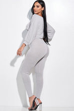 Load image into Gallery viewer, Solid Rib Knit Knotted Front Top And Leggings Two Piece Set