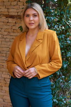Load image into Gallery viewer, Plus Golden-haze Long Sleeve Plunge Neck Wrap Blazer Bodysuit