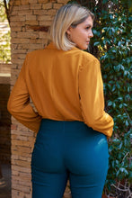 Load image into Gallery viewer, Plus Golden-haze Long Sleeve Plunge Neck Wrap Blazer Bodysuit