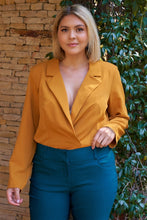 Load image into Gallery viewer, Plus Golden-haze Long Sleeve Plunge Neck Wrap Blazer Bodysuit