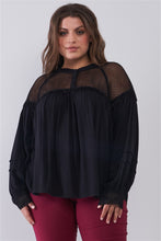 Load image into Gallery viewer, Plus Size Boho Sheer Net Mesh Balloon Sleeve Detail Relaxed Top