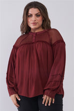 Load image into Gallery viewer, Plus Size Boho Sheer Net Mesh Balloon Sleeve Detail Relaxed Top