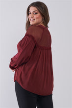 Load image into Gallery viewer, Plus Size Boho Sheer Net Mesh Balloon Sleeve Detail Relaxed Top