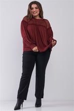 Load image into Gallery viewer, Plus Size Boho Sheer Net Mesh Balloon Sleeve Detail Relaxed Top