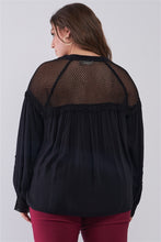 Load image into Gallery viewer, Plus Size Boho Sheer Net Mesh Balloon Sleeve Detail Relaxed Top