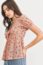 Load image into Gallery viewer, Front Tie Floral Waffle Top