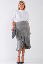 Load image into Gallery viewer, Plus Size Plaid Grey High-waist Midi Skirt