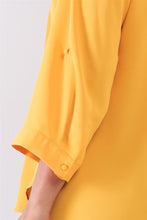 Load image into Gallery viewer, Plus Size Tuscan Sun Yellow V-neck Midi Sleeve Pleated Back Detail Relaxed Tunic Top
