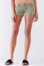 Load image into Gallery viewer, Sage Green Low-rise Rip Trim Denim Mini Shorts