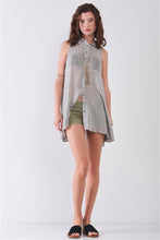 Load image into Gallery viewer, Sage Green Low-rise Rip Trim Denim Mini Shorts