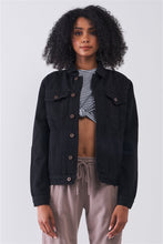 Load image into Gallery viewer, Black Oversized Long Sleeve Classic Denim Jacket