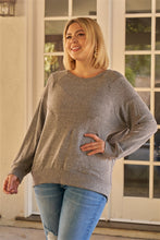Load image into Gallery viewer, Plus Heather Grey Round Neck Long Sleeve Geometric Stitch Detail Relaxed Fit Sweatshirt
