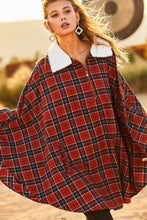 Load image into Gallery viewer, Mock Neck With Zipper Contrast Inside Front Pocket Plaid Poncho