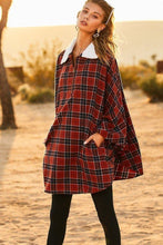 Load image into Gallery viewer, Mock Neck With Zipper Contrast Inside Front Pocket Plaid Poncho
