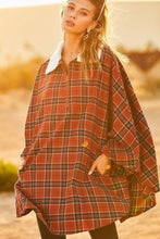 Load image into Gallery viewer, Mock Neck With Zipper Contrast Inside Front Pocket Plaid Poncho