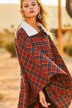 Load image into Gallery viewer, Mock Neck With Zipper Contrast Inside Front Pocket Plaid Poncho